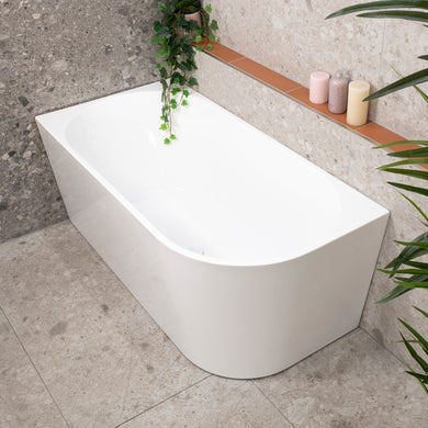**CLEARANCE STOCK Avalon 1400mm Left Corner Freestanding Bath, Gloss White