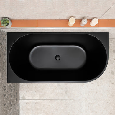 Avalon 1400mm Left Corner Freestanding Bath, Matte Black