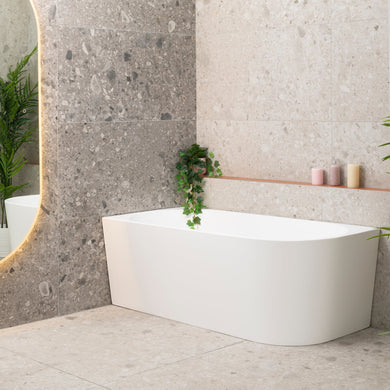 Avalon 1600mm Left Corner Freestanding Bath, Matte White