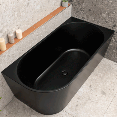 Avalon 1500mm Right Corner Freestanding Bath, Matte Black