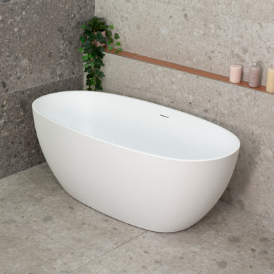 Byron Egg 1500mm Oval Freestanding Bath with Overflow, Matte White