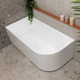 Arco 1500mm left corner bathtub in gloss white, angled top down view