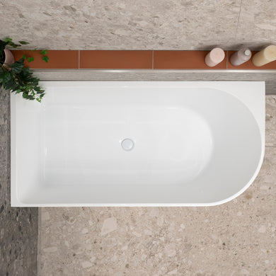 Arco 1500mm left corner bathtub in gloss white, top view