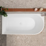 Arco 1500mm left corner bathtub in matte white, top view