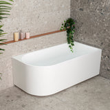 Arco 1500mm right corner bathtub in gloss white, top down view