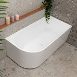 Arco 1500mm right corner bathtub in gloss white, angled top down view