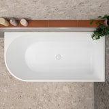 Arco 1500mm right corner bathtub in gloss white, top view