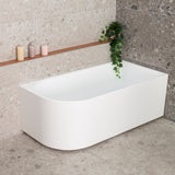 Arco 1500mm right corner bathtub in matte white, top down view