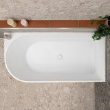 Arco 1500mm right corner bathtub in matte white, top view