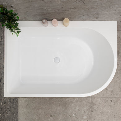 Arco Plus 1400mm left corner bathtub in gloss white, top view