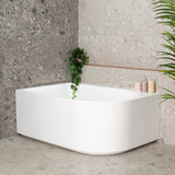 Arco Plus 1400mm left corner bathtub in gloss white, angled front view