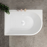 Arco Plus 1400mm left corner bathtub in matte white shown with two models of different heights GIF