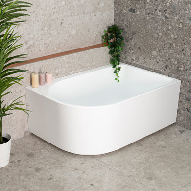 Arco Plus 1400mm right corner bathtub in matte white, top down view