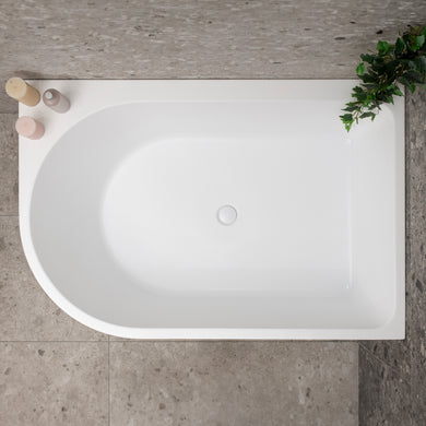 Arco Plus 1400mm right corner bathtub in matte white, top view