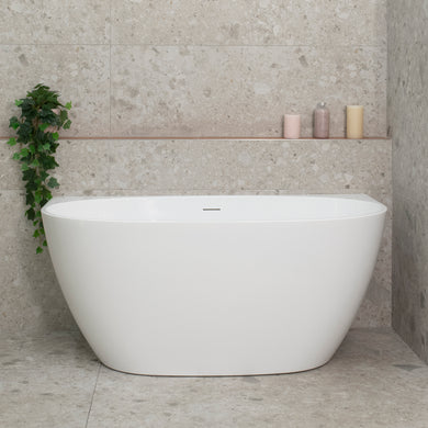 Byron Egg 1300mm Back to Wall Freestanding Bath, Gloss White