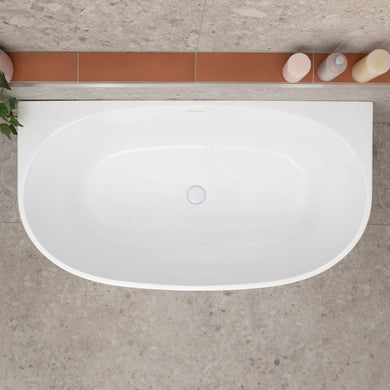 Byron Egg 1300mm Back to Wall Freestanding Bath, Gloss White