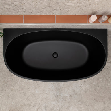 Byron Egg 1400mm Back to Wall Freestanding Bath, Matte Black