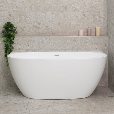 Byron Egg 1400mm Back to Wall Freestanding Bath, Matte White