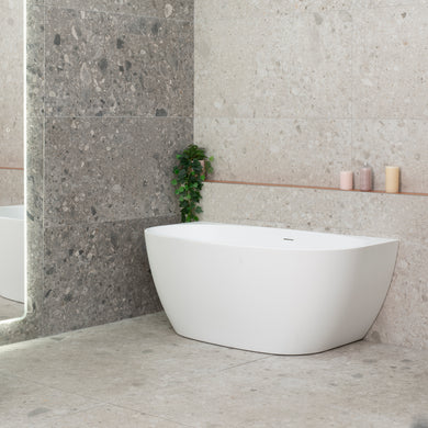 Byron Egg 1400mm Back to Wall Freestanding Bath, Matte White