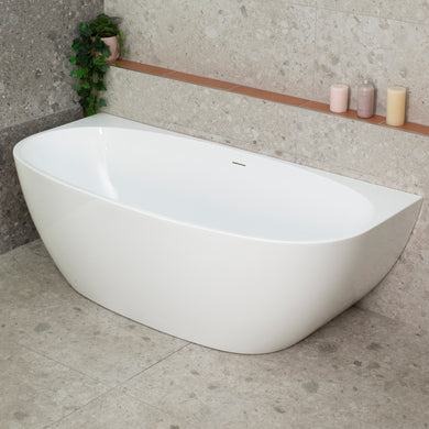 Byron Egg 1700mm Back to Wall Freestanding Bath, Gloss White