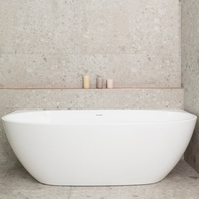 Byron Egg 1800mm Back to Wall Freestanding Bath, Gloss White