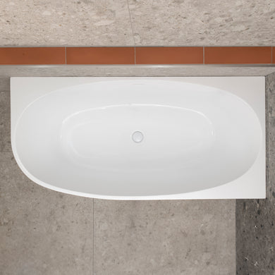 Byron Egg 1600mm Right Corner Freestanding Bath, Gloss White