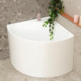 Angie corner 800mm freestanding bathtub in gloss white, angled top down view