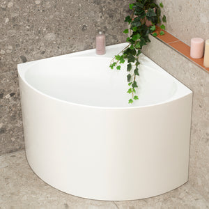 Angie 800mm Corner Fit Japanese Soaking Bathtub, Gloss White