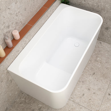 Estus 1300mm Back to Wall Japanese Soaking Bathtub with Seat, Gloss White