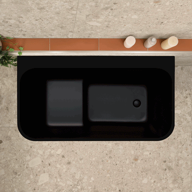 Estus 1300mm Back to Wall Japanese Soaking Bathtub with Seat, Matte Black