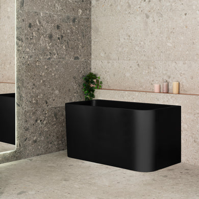 Estus 1300mm Back to Wall Japanese Soaking Bathtub with Seat, Matte Black