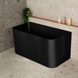 Estus 1300mm Back to Wall Japanese Soaking Bathtub with Seat, Matte Black