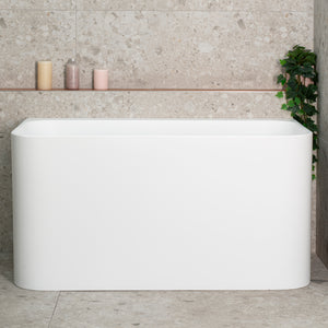 Estus 1300mm Back to Wall Japanese Soaking Bathtub with Seat, Matte White