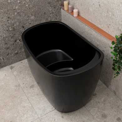 Ofuro 1200mm Extra Height Japanese Soaking Freestanding Bath with Seat, Matte Black