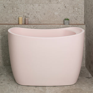 Ofuro 1200mm Extra Height Japanese Soaking Freestanding Bath with Seat, Matte Light Pink - SPECIAL EDITION