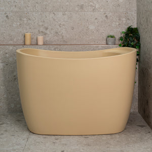 Ofuro 1200mm Extra Height Japanese Soaking Freestanding Bath with Seat, Matte Vanilla Beige - SPECIAL EDITION