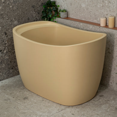 Ofuro 1200mm Extra Height Japanese Soaking Freestanding Bath with Seat, Matte Vanilla Beige - SPECIAL EDITION