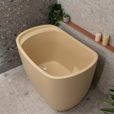 Ofuro 1200mm Extra Height Japanese Soaking Freestanding Bath with Seat, Matte Vanilla Beige - SPECIAL EDITION