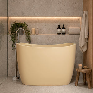 Ofuro 1200mm Extra Height Japanese Soaking Freestanding Bath with Seat, Matte Vanilla Beige - SPECIAL EDITION