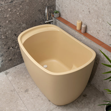 Ofuro 1200mm Extra Height Japanese Soaking Freestanding Bath with Seat, Matte Vanilla Beige - SPECIAL EDITION