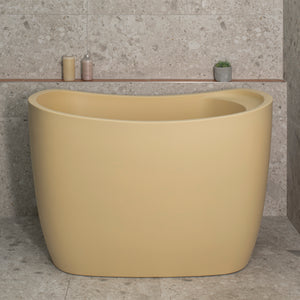*Clearance Stock* Ofuro 1200mm Extra Height Japanese Soaking Freestanding Bath with Seat, Matte Vanilla Beige - SPECIAL EDITION