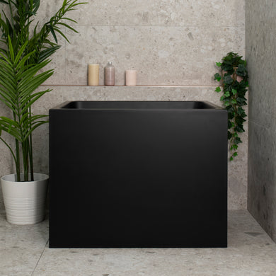 Hicube Multifit 900mm Japanese Soaking Freestanding Bath with Seat, Matte Black