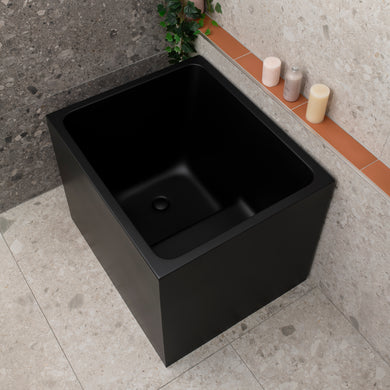 Hicube Multifit 900mm Japanese Soaking Freestanding Bath with Seat, Matte Black