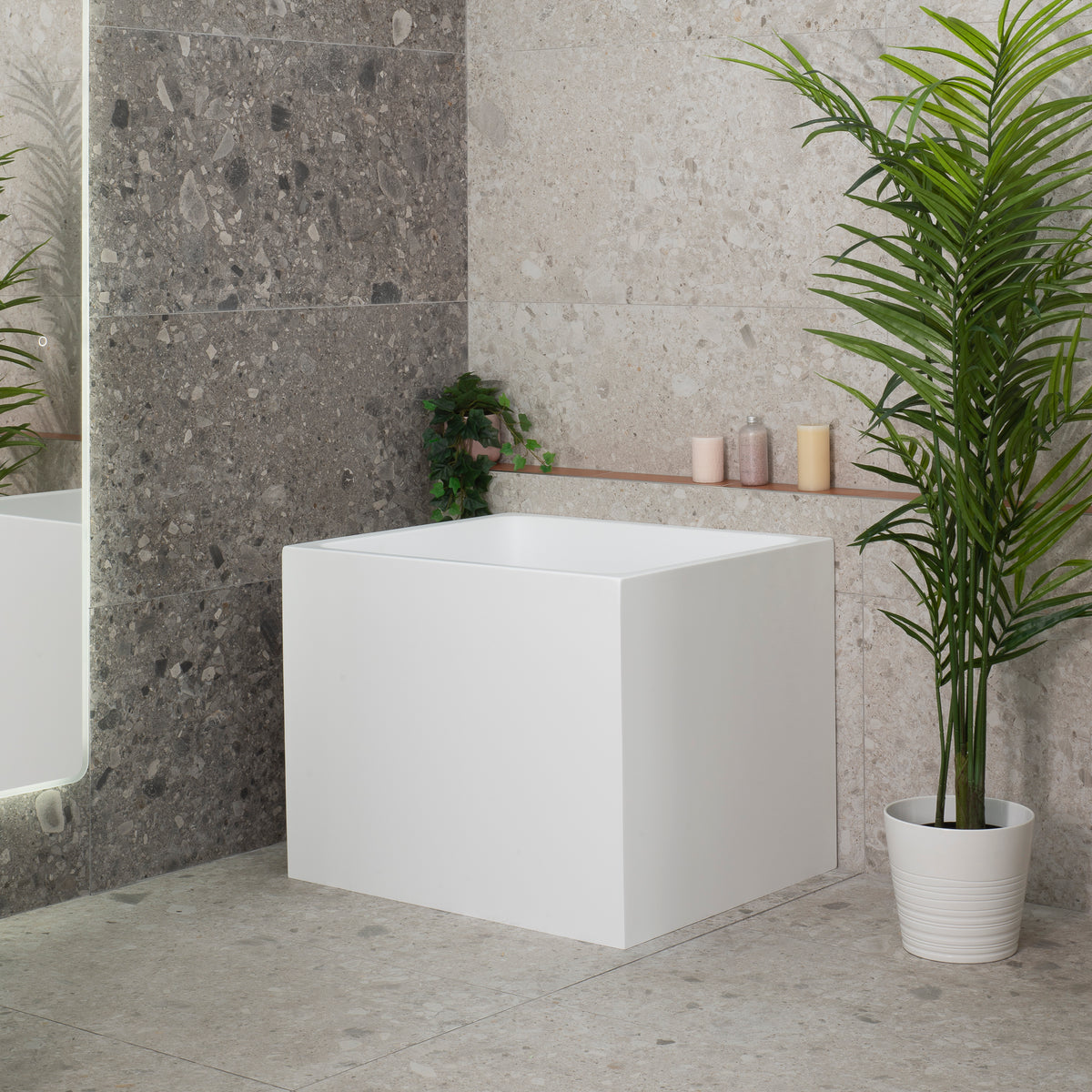 Hicube Multifit 900mm Japanese Soaking Freestanding Bath with Seat, Matte White
