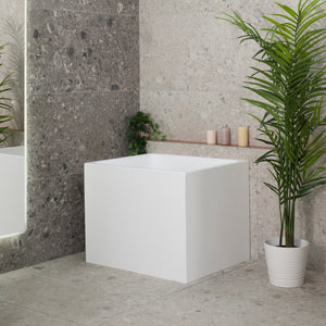 Hicube Multifit 900mm Japanese Soaking Freestanding Bath with Seat, Matte White