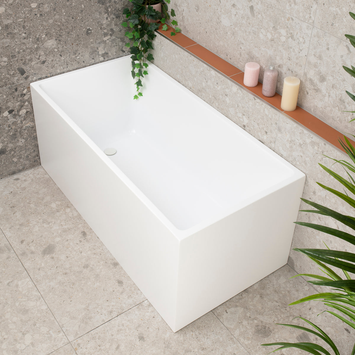Cubix Square 1400mm Multifit Freestanding Bath, Matte White