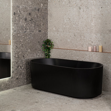 Brighton Groove 1700mm Fluted Oval Freestanding Bath, Matte Black *Clearance Stock*