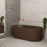 Agora Groove 1700mm off the wall bathtub in matte chocolate brown, angled side view