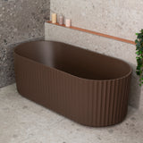 Agora Groove 1700mm off the wall bathtub in matte chocolate brown, angled top down view