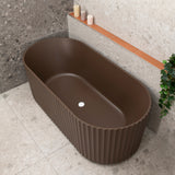 Agora Groove 1700mm off the wall bathtub in matte chocolate brown, top down view